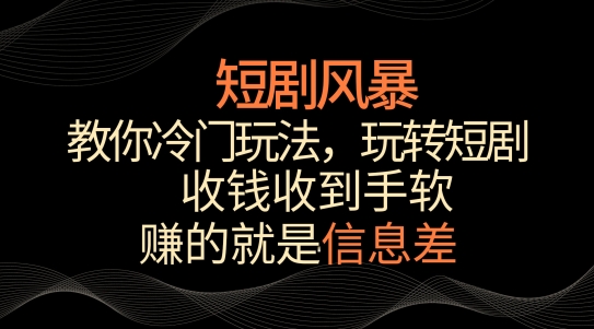 短剧风暴，教你冷门玩法，玩转短剧，收钱收到手软【揭秘】-第一资源库