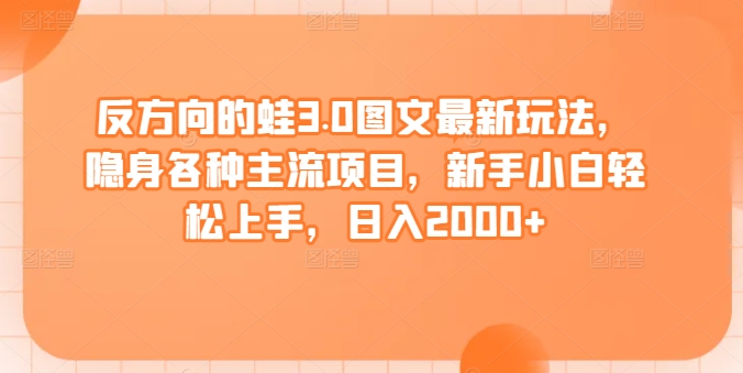 反方向的蛙3.0图文最新玩法，隐身各种主流项目，新手小白轻松上手，日入2000+【揭秘】-第一资源库