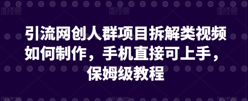 引流网创人群项目拆解类视频如何制作，手机直接可上手，保姆级教程【揭秘】-第一资源库