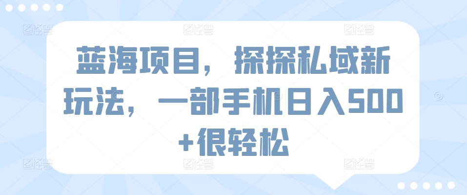 蓝海项目，探探私域新玩法，一部手机日入500+很轻松【揭秘】-第一资源库