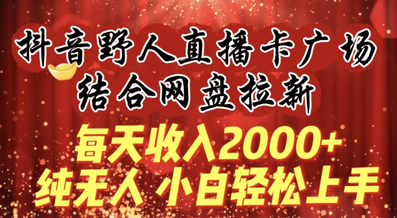 每天收入2000+，抖音野人直播卡广场，结合网盘拉新，纯无人，小白轻松上手【揭秘】-第一资源库