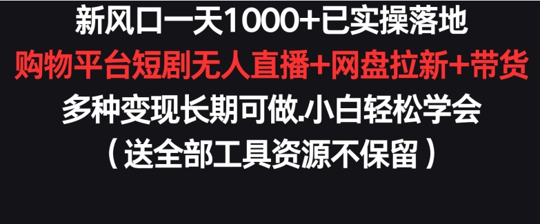 新风口一天1000+已实操落地购物平台短剧无人直播+网盘拉新+带货多种变现长期可做【揭秘】-第一资源库