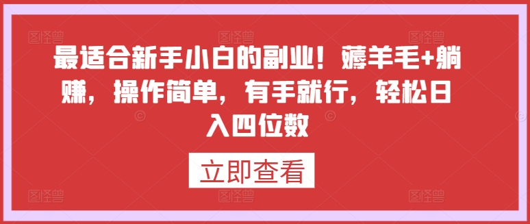 最适合新手小白的副业！薅羊毛+躺赚，操作简单，有手就行，轻松日入四位数【揭秘】-第一资源库