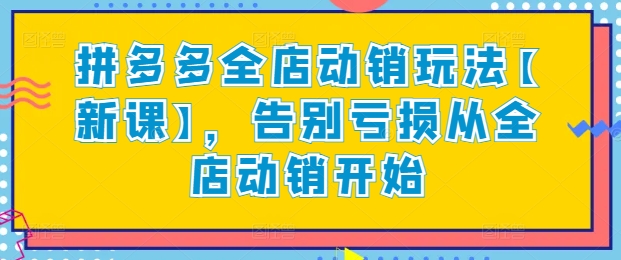 拼多多全店动销玩法【新课】，告别亏损从全店动销开始-第一资源库