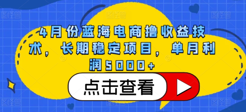 4月份蓝海电商撸收益技术，长期稳定项目，单月利润5000+【揭秘】-第一资源库