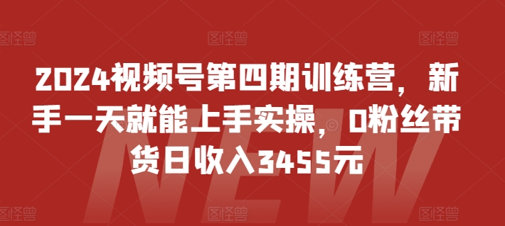 2024视频号第四期训练营，新手一天就能上手实操，0粉丝带货日收入3455元-第一资源库