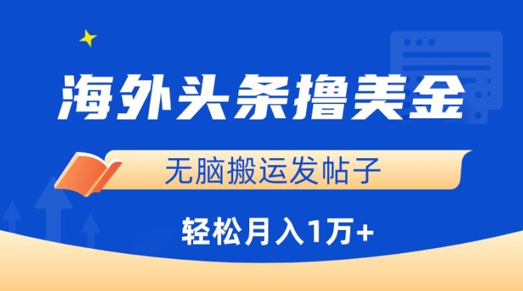 海外头条撸美金，无脑搬运发帖子，月入1万+，小白轻松掌握【揭秘】-第一资源库