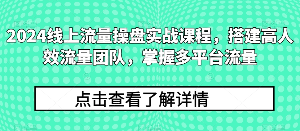 2024线上流量操盘实战课程，搭建高人效流量团队，掌握多平台流量-第一资源库