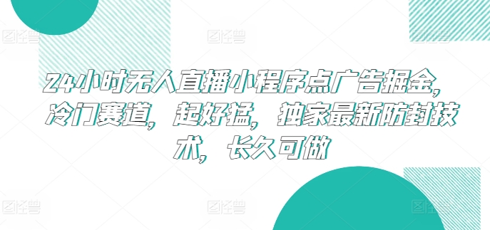 24小时无人直播小程序点广告掘金，冷门赛道，起好猛，独家最新防封技术，长久可做【揭秘】-第一资源库