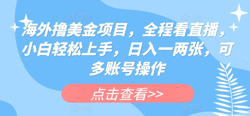 海外撸美金项目，全程看直播，小白轻松上手，日入一两张，可多账号操作【揭秘】-第一资源库