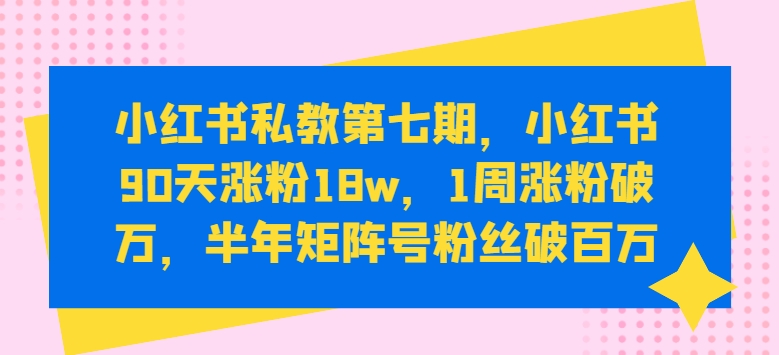 小红书私教第七期，小红书90天涨粉18w，1周涨粉破万，半年矩阵号粉丝破百万-第一资源库