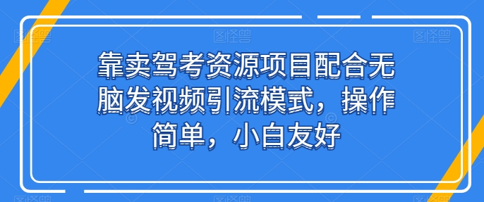 靠卖驾考资源项目配合无脑发视频引流模式，操作简单，小白友好【揭秘】-第一资源库