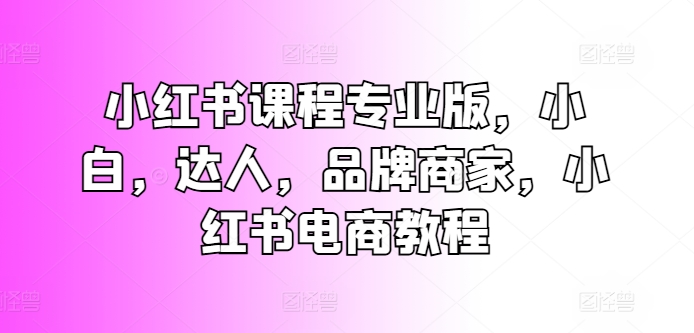 小红书课程专业版，小白，达人，品牌商家，小红书电商教程-第一资源库