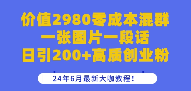 价值2980零成本混群一张图片一段话日引200+高质创业粉，24年6月最新大咖教程【揭秘】-第一资源库