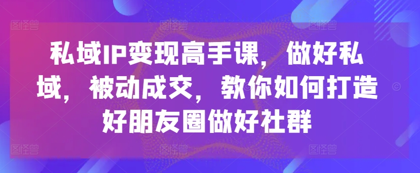 私域IP变现高手课，做好私域，被动成交，教你如何打造好朋友圈做好社群-第一资源库