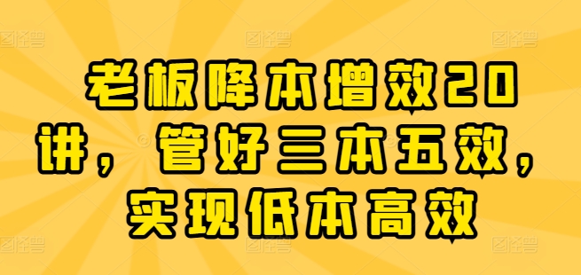 老板降本增效20讲，管好三本五效，实现低本高效-第一资源库