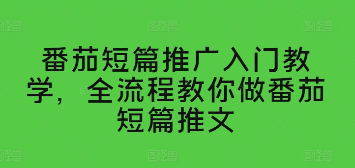 番茄短篇推广入门教学，全流程教你做番茄短篇推文-第一资源库