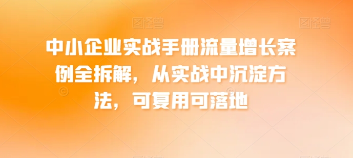 中小企业实战手册流量增长案例全拆解，从实战中沉淀方法，可复用可落地-第一资源库