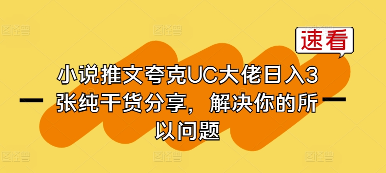 小说推文夸克UC大佬日入3张纯干货分享，解决你的所以问题-第一资源库