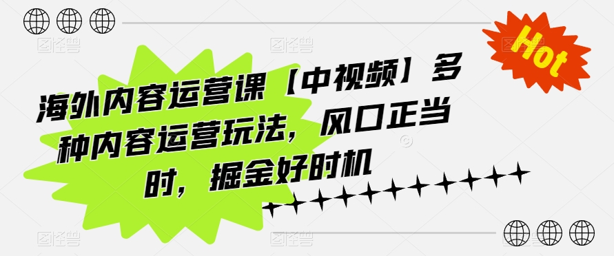 海外内容运营课【中视频】多种内容运营玩法，风口正当时，掘金好时机-第一资源库