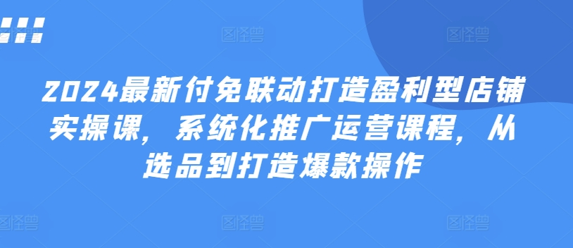 2024最新付免联动打造盈利型店铺实操课，​系统化推广运营课程，从选品到打造爆款操作-第一资源库