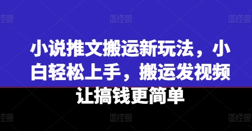 小说推文搬运新玩法，小白轻松上手，搬运发视频让搞钱更简单-第一资源库