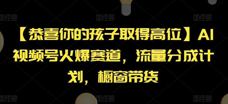 【恭喜你的孩子取得高位】AI视频号火爆赛道，流量分成计划，橱窗带货【揭秘】-第一资源库