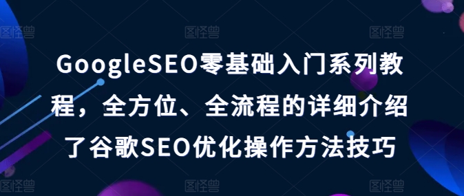 GoogleSEO零基础入门系列教程，全方位、全流程的详细介绍了谷歌SEO优化操作方法技巧-第一资源库