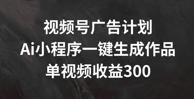 视频号广告计划，AI小程序一键生成作品， 单视频收益300+【揭秘】-第一资源库