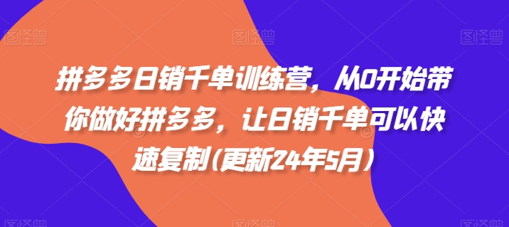 拼多多日销千单训练营，从0开始带你做好拼多多，让日销千单可以快速复制(更新24年7月)-第一资源库