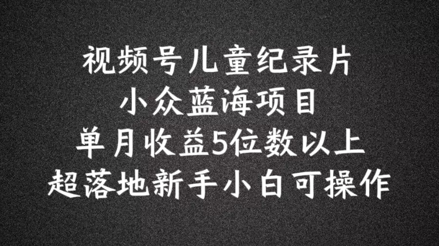 2024蓝海项目视频号儿童纪录片科普，单月收益5位数以上，新手小白可操作【揭秘】-第一资源库