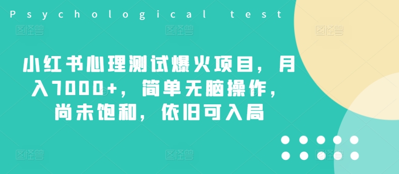 小红书心理测试爆火项目，月入7000+，简单无脑操作，尚未饱和，依旧可入局-第一资源库