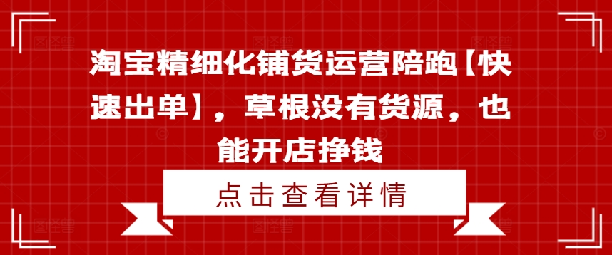 淘宝精细化铺货运营陪跑【快速出单】，草根没有货源，也能开店挣钱-第一资源库