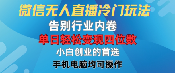 微信无人直播冷门玩法，告别行业内卷，单日轻松变现四位数，小白的创业首选【揭秘】-第一资源库