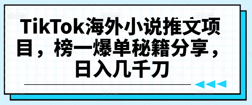 TikTok海外小说推文项目，榜一爆单秘籍分享，日入几千刀-第一资源库