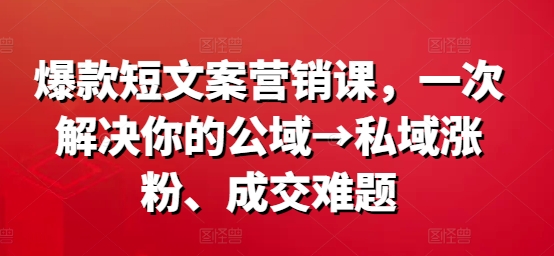 爆款短文案营销课，一次解决你的公域→私域涨粉、成交难题-第一资源库