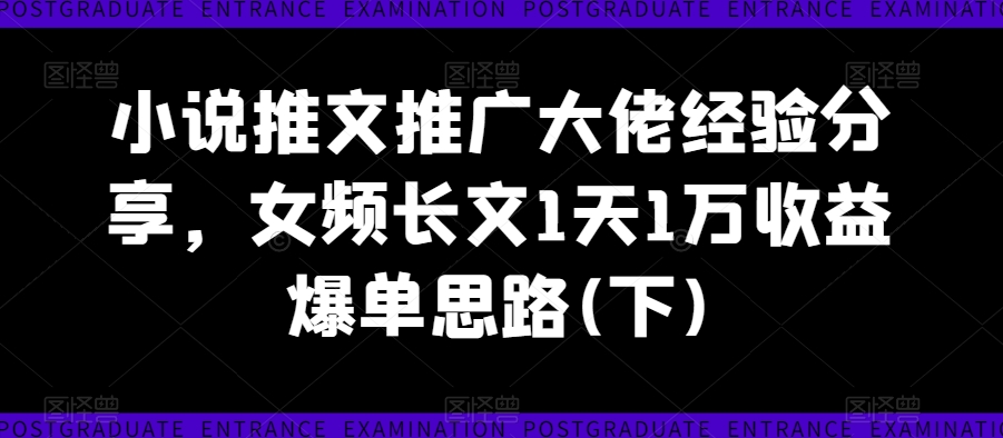 小说推文推广大佬经验分享，女频长文1天1万收益爆单思路(下)-第一资源库