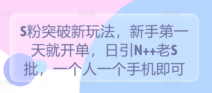 S粉突破新玩法，新手第一天就开单，日引N++老S批，一个人一个手机即可【揭秘】-第一资源库