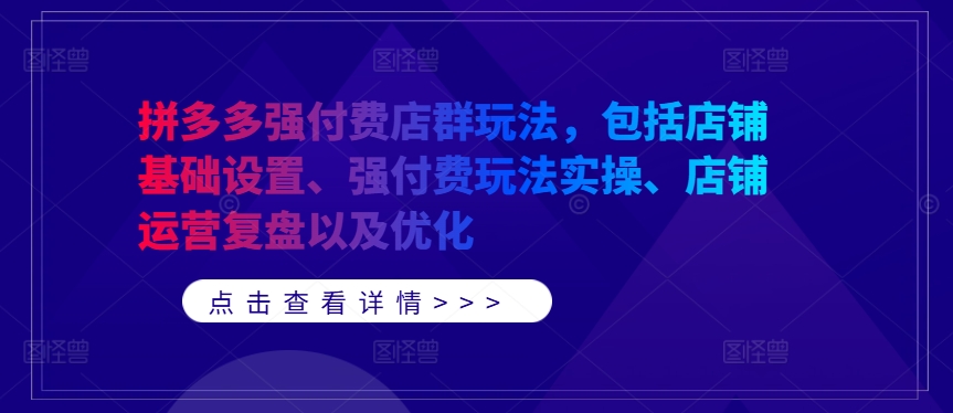 拼多多强付费店群玩法，包括店铺基础设置、强付费玩法实操、店铺运营复盘以及优化-第一资源库