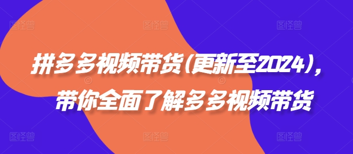 拼多多视频带货(更新至2024)，带你全面了解多多视频带货-第一资源库