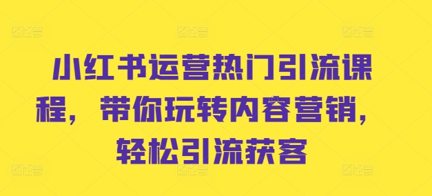 小红书运营热门引流课程，带你玩转内容营销，轻松引流获客-第一资源库