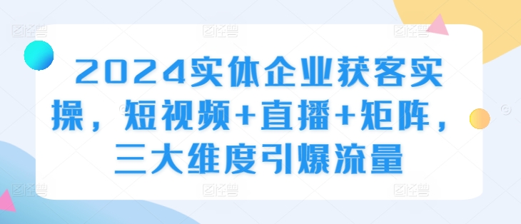 2024实体企业获客实操，短视频+直播+矩阵，三大维度引爆流量-第一资源库