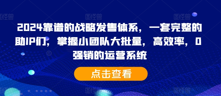 2024靠谱的战略发售体系，一套完整的助IP们，掌握小团队大批量，高效率，0 强销的运营系统-第一资源库