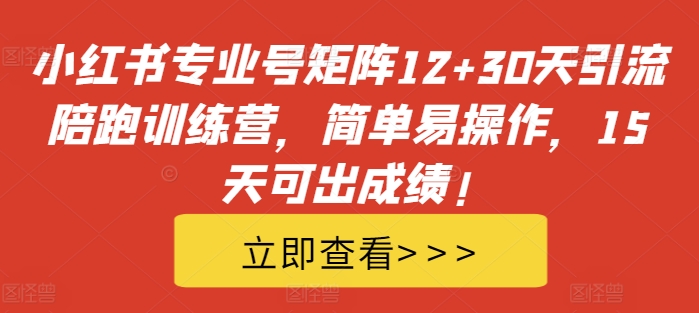 小红书专业号矩阵12+30天引流陪跑训练营，简单易操作，15天可出成绩!-第一资源库