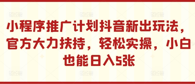 小程序推广计划抖音新出玩法，官方大力扶持，轻松实操，小白也能日入5张【揭秘】-第一资源库