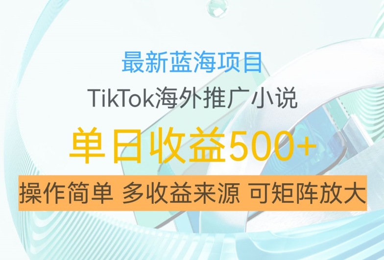 最新蓝海项目，利用tiktok海外推广小说赚钱佣金，简单易学，日入500+，可矩阵放大【揭秘】-第一资源库