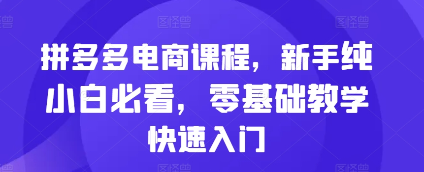 拼多多电商课程，新手纯小白必看，零基础教学快速入门-第一资源库