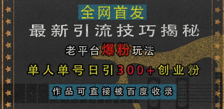 最新引流技巧揭秘，老平台爆粉玩法，单人单号日引300+创业粉，作品可直接被百度收录-第一资源库