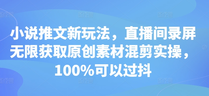 小说推文新玩法，直播间录屏无限获取原创素材混剪实操，100%可以过抖-第一资源库