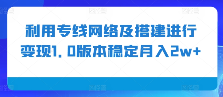 利用专线网络及搭建进行变现1.0版本稳定月入2w+【揭秘】-第一资源库